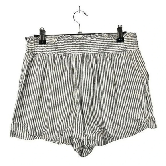 A New Day Gray & White Stripe Linen Pull On Shorts S - Picture 2 of 3